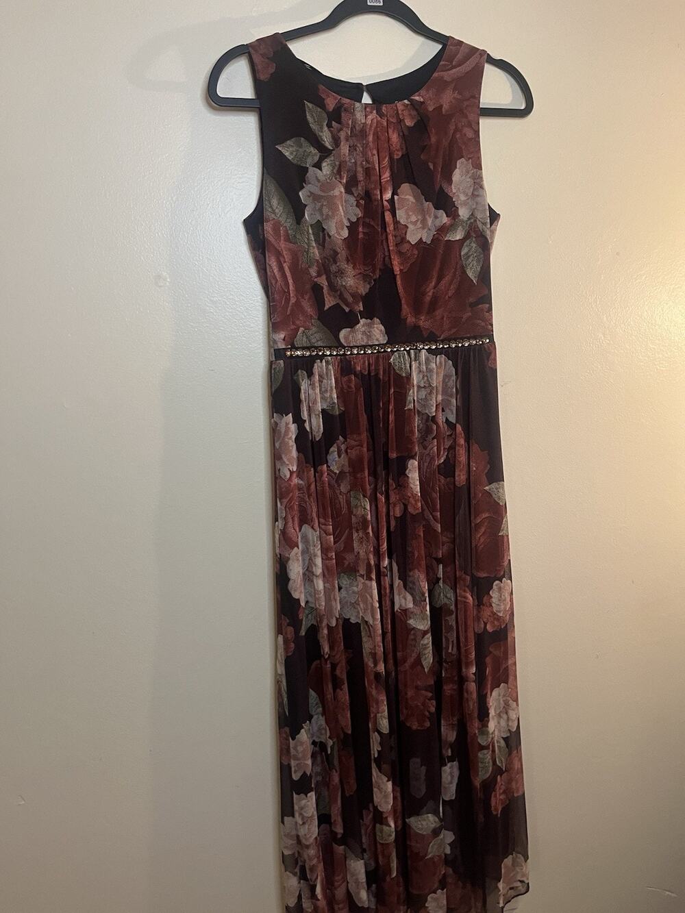 ENFOCUS Dress Women size 4P Rust Pleated Beaded Accent Waist